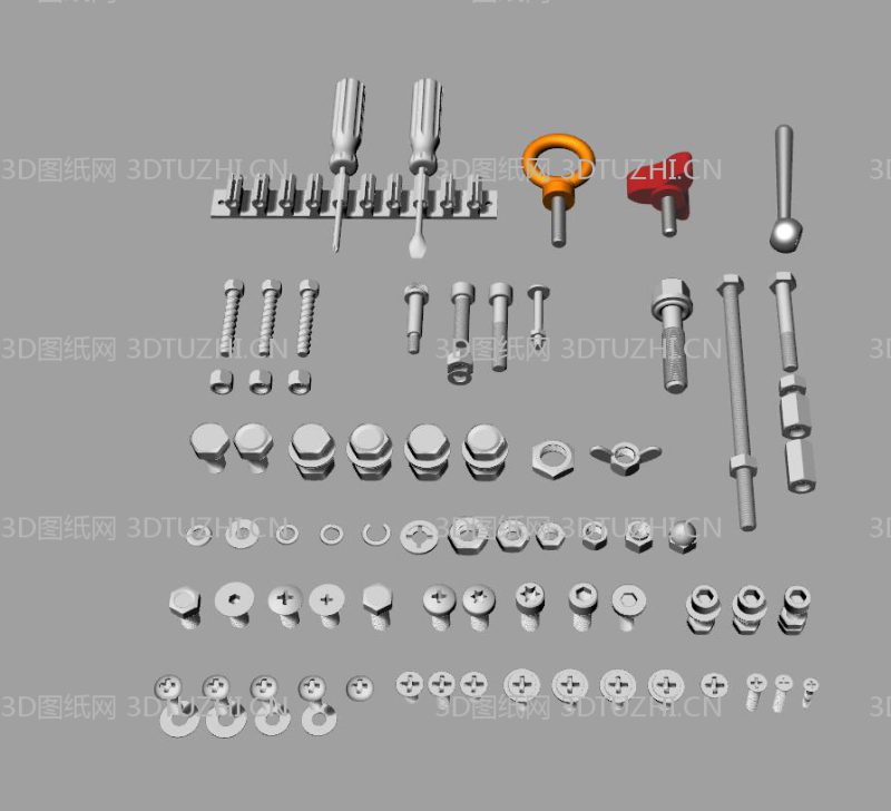 各类螺丝螺母螺帽螺丝刀-3D图纸网