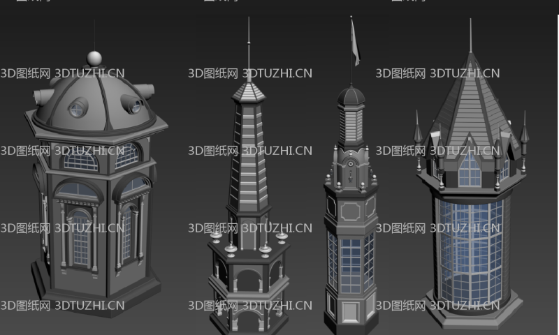 古代建筑塔顶3D模型26款-3D图纸网