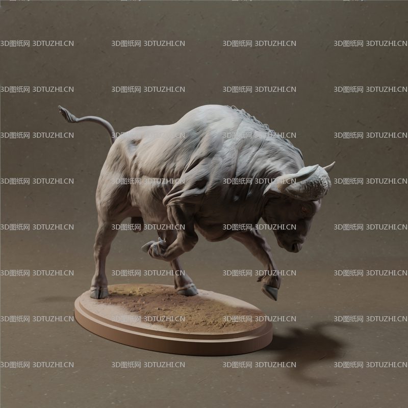 非洲水牛攻击姿态-3D图纸网