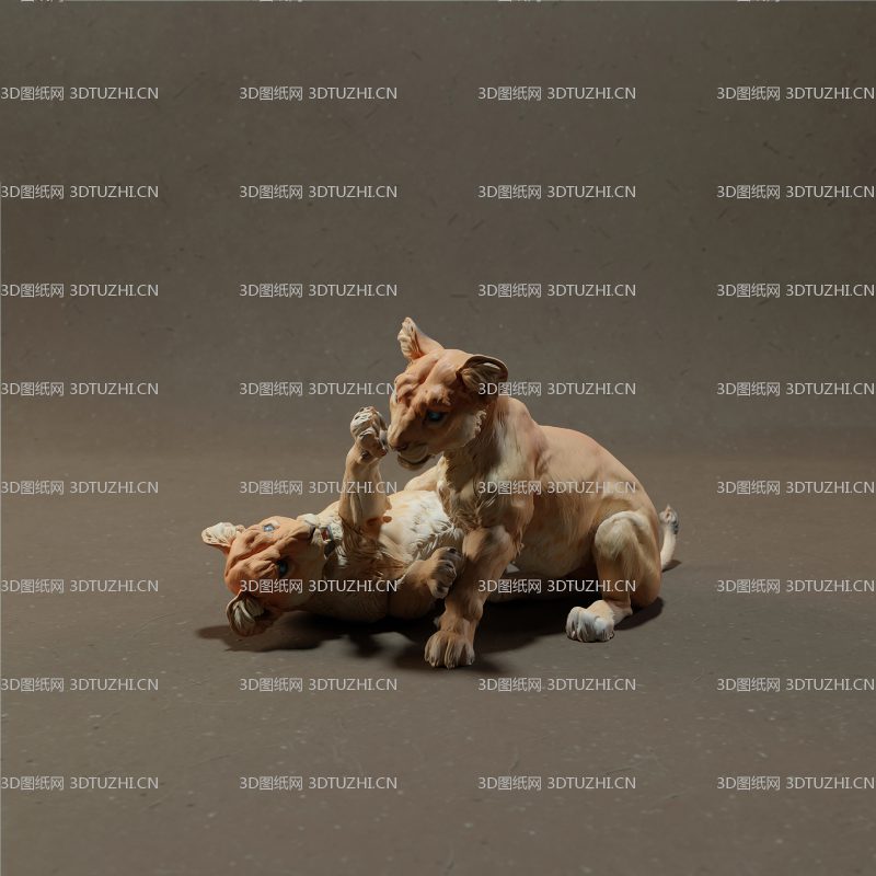 小狮子玩耍-3D图纸网