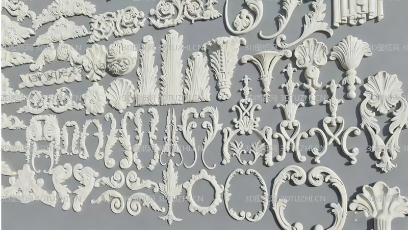 欧式墙壁装饰3D模型雕花立体浮雕-3D图纸网