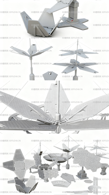 空间中太阳能板组件-3D图纸网