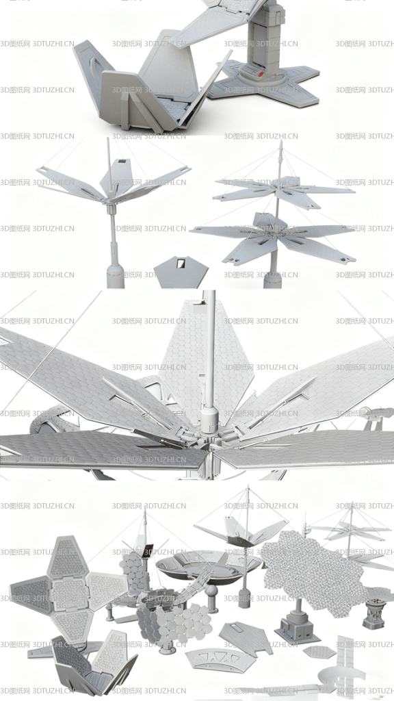 空间中太阳能板组件-3D图纸网